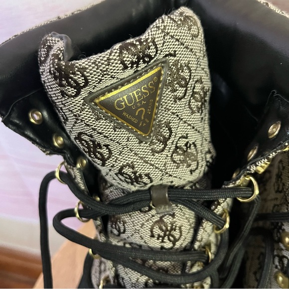 Guess GWVANEY2 Logo Monogram Lace Up Block Heel Combat Boots Size7 - Picture 4 of 11
